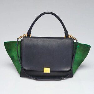 Celine Navy/Green Smooth Leather and Suede Medium Trapeze Bag